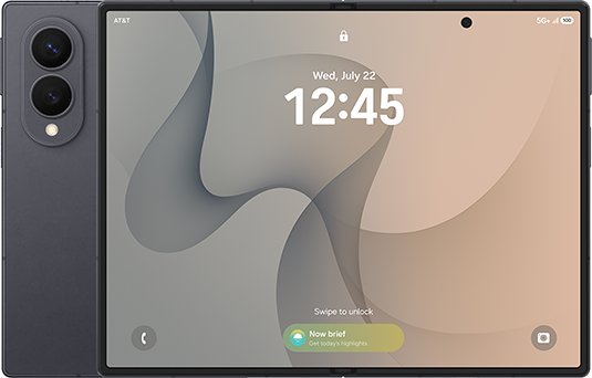 Samsung Galaxy Z Fold8 in graphite, shown unfolded